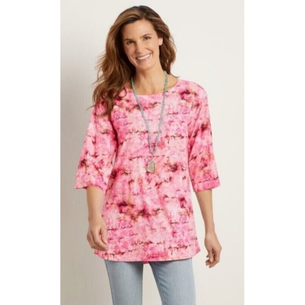 SOFT SURROUNDINGS Womens Abilene Top Size Large Pink Casual Relaxed Shirt Blouse